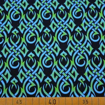 Preview: Baumwolljersey Panel ca. 68cm Wolf im Triabal in Grün/Petroltönen auf Schwarz